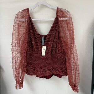 Anthropologie Burgundy Lace Blouse